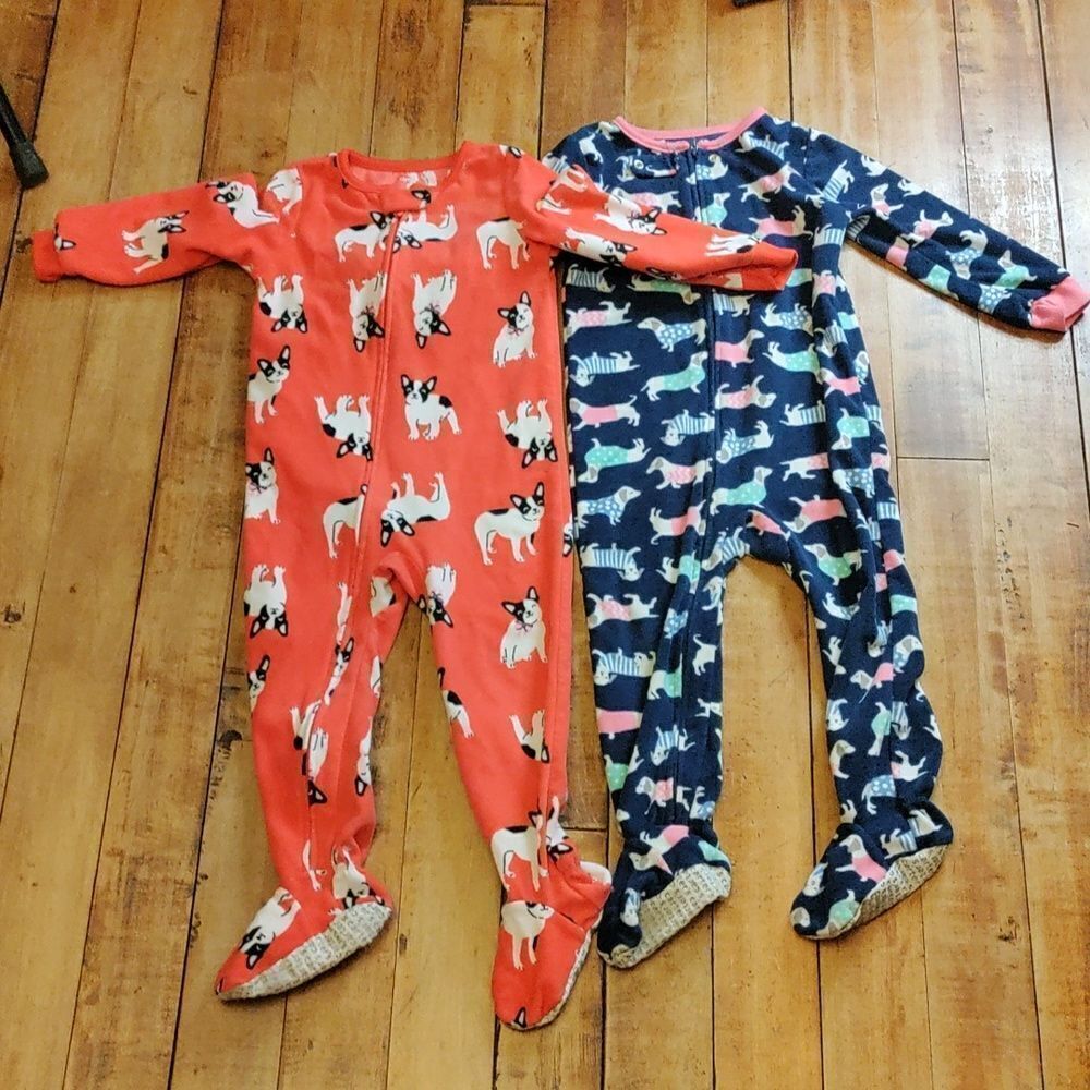 Carters fleece pajamas 3T footie pajamas Orange Blue Dogs Warm Bundle